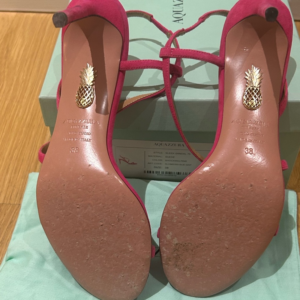 AQUAZZURA Sleek 75MM Strappy Suede Sandals - Picture 15 of 16